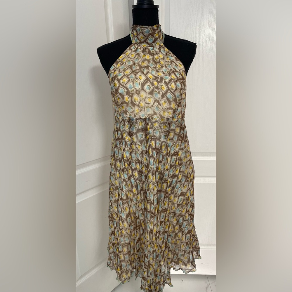 A.B.S. by Allen Schwartz halter-neck Silk Dress fits 6/8 vintage wedding y2k